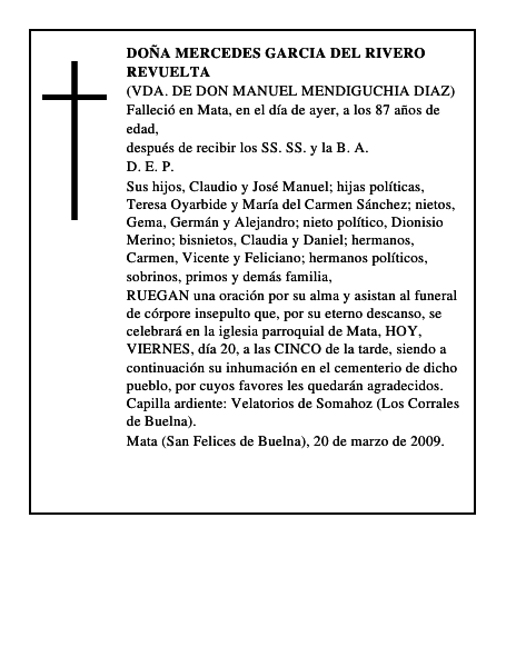 DOÑA MERCEDES GARCIA DEL RIVERO REVUELTA
