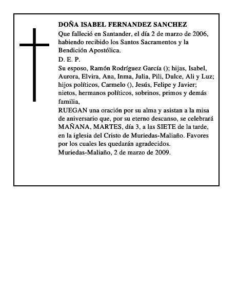 DOÑA ISABEL FERNANDEZ SANCHEZ
