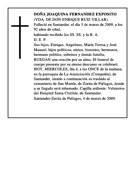 DOÑA JOAQUINA FERNANDEZ EXPOSITO