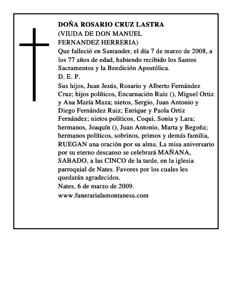 DOÑA ROSARIO CRUZ LASTRA