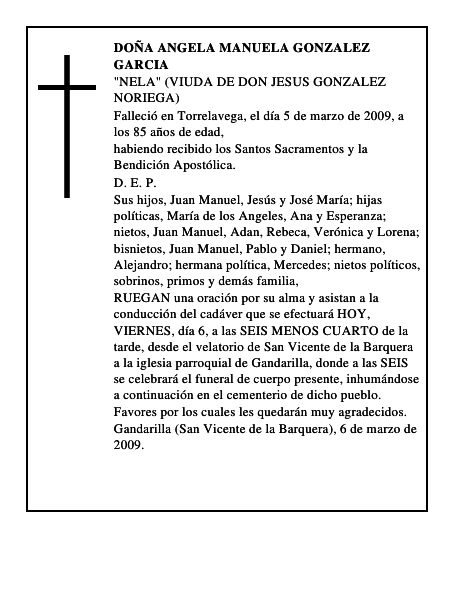 DOÑA ANGELA MANUELA GONZALEZ GARCIA