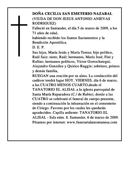 DOÑA CECILIA SAN EMETERIO NAZABAL