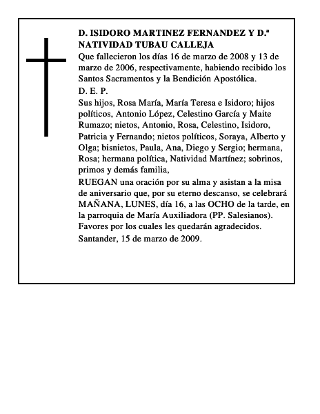 D. ISIDORO MARTINEZ FERNANDEZ Y D.ª NATIVIDAD TUBAU CALLEJA