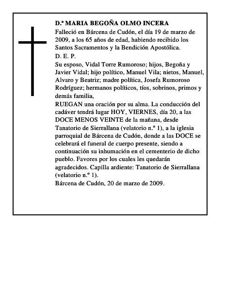 D.ª MARIA BEGOÑA OLMO INCERA