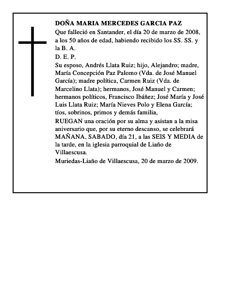 DOÑA MARIA MERCEDES GARCIA PAZ