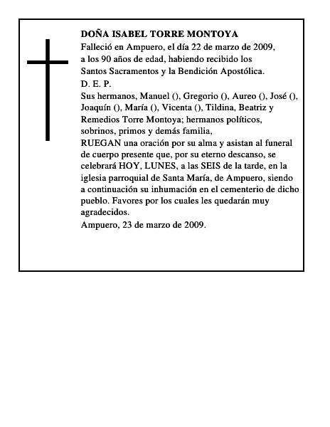 DOÑA ISABEL TORRE MONTOYA