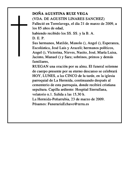 DOÑA AGUSTINA RUIZ VEGA