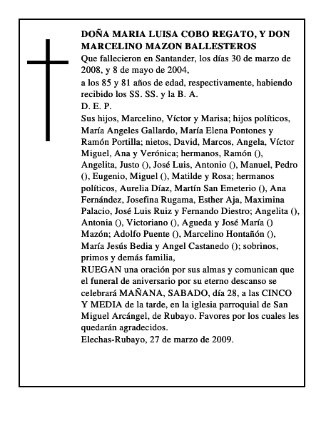 DOÑA MARIA LUISA COBO REGATO, y DON MARCELINO MAZON BALLESTEROS