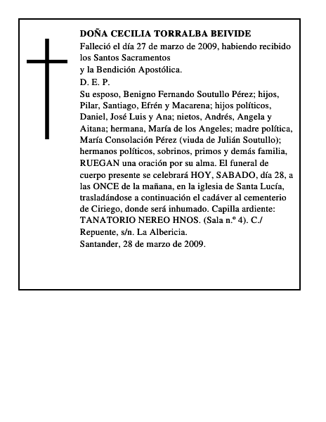 DOÑA CECILIA TORRALBA BEIVIDE