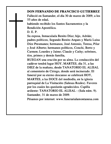 DON FERNANDO DE FRANCISCO GUTIERREZ