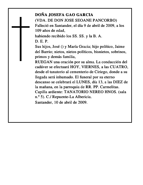 DOÑA JOSEFA GAO GARCIA