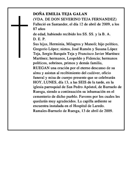 DOÑA EMILIA TEJA GALAN