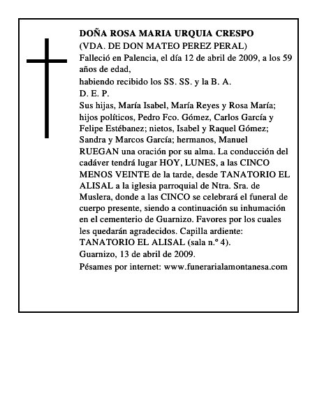 DOÑA ROSA MARIA URQUIA CRESPO