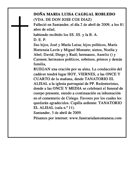 DOÑA MARIA LUISA CAGIGAL ROBLEDO