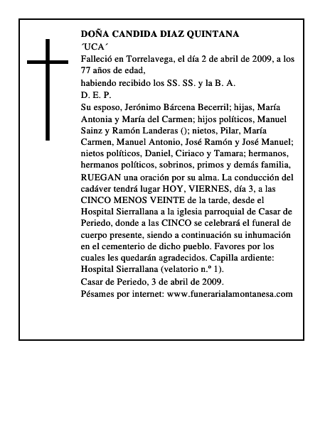 DOÑA CANDIDA DIAZ QUINTANA