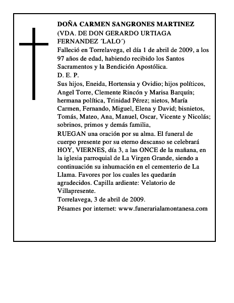 DOÑA CARMEN SANGRONES MARTINEZ