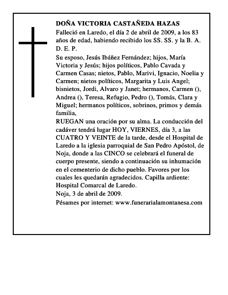 DOÑA VICTORIA CASTAÑEDA HAZAS