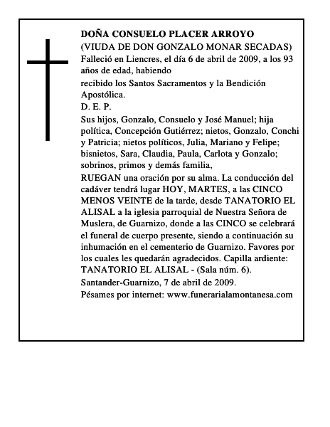 DOÑA CONSUELO PLACER ARROYO