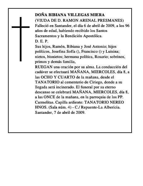 DOÑA BIBIANA VILLEGAS MIERA