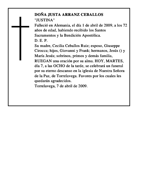 DOÑA JUSTA ARRANZ CEBALLOS