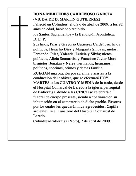 DOÑA MERCEDES CARDEÑOSO GARCIA