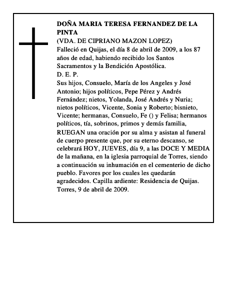 DOÑA MARIA TERESA FERNANDEZ DE LA PINTA