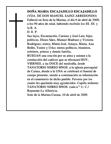 DOÑA MARIA ESCAJADILLO ESCAJADILLO