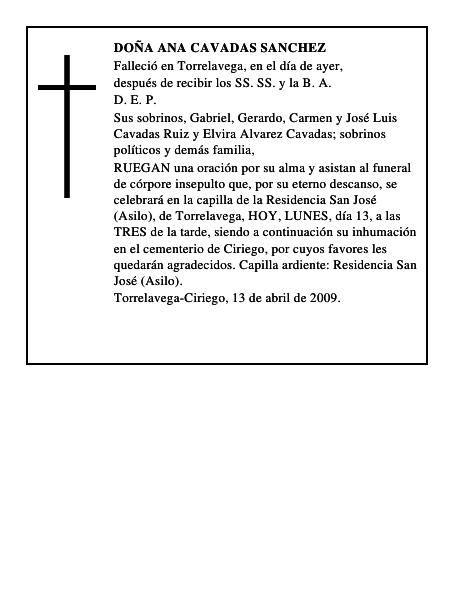 DOÑA ANA CAVADAS SANCHEZ