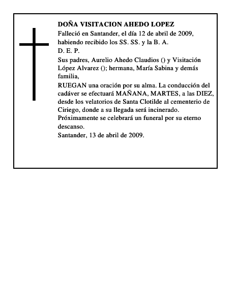 DOÑA VISITACION AHEDO LOPEZ