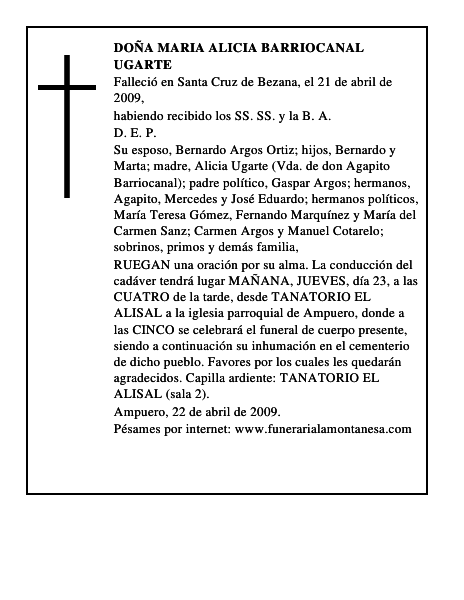 DOÑA MARIA ALICIA BARRIOCANAL UGARTE