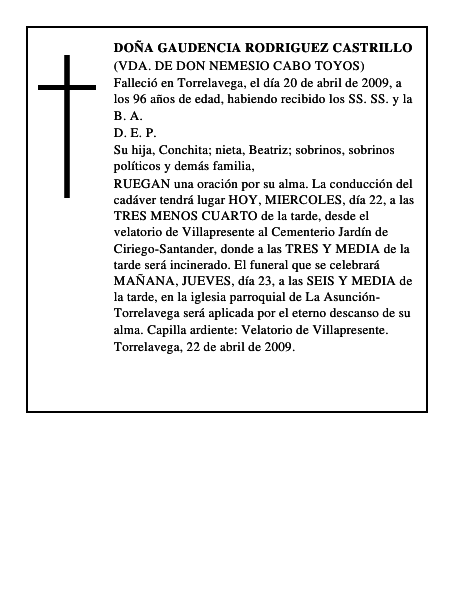 DOÑA GAUDENCIA RODRIGUEZ CASTRILLO
