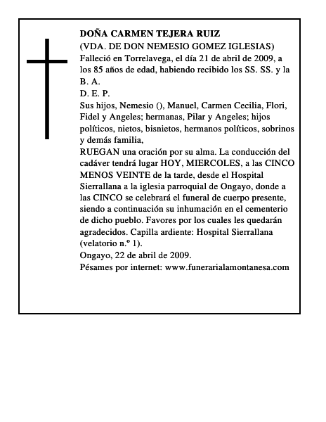 DOÑA CARMEN TEJERA RUIZ