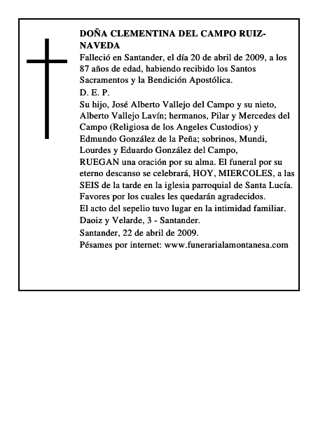 DOÑA CLEMENTINA DEL CAMPO RUIZ-NAVEDA