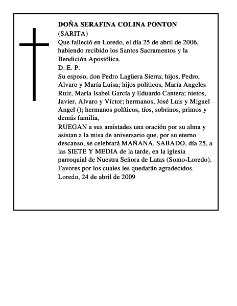 DOÑA SERAFINA COLINA PONTON