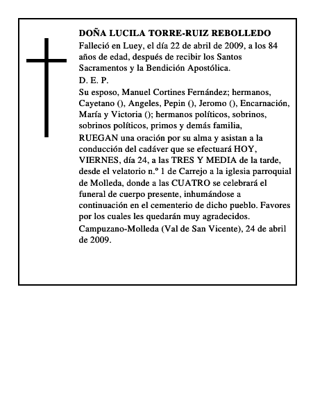 DOÑA LUCILA TORRE-RUIZ REBOLLEDO