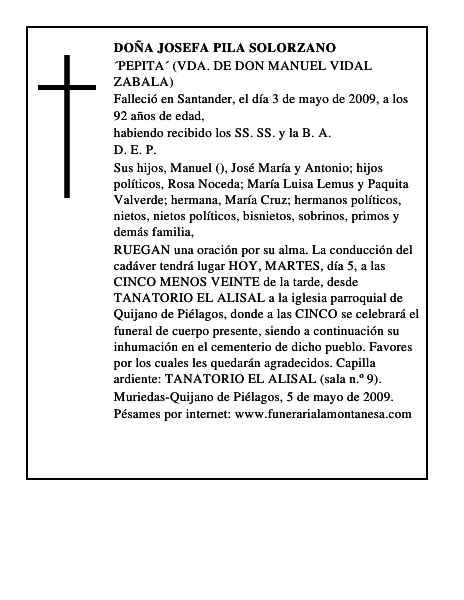 DOÑA JOSEFA PILA SOLORZANO