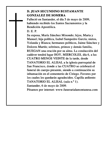 D. JUAN SECUNDINO BUSTAMANTE GONZALEZ DE SOMERA