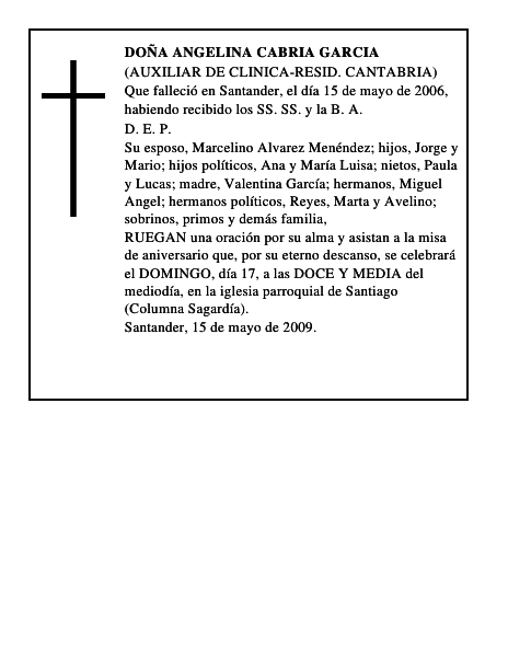 DOÑA ANGELINA CABRIA GARCIA