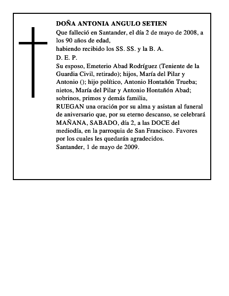 DOÑA ANTONIA ANGULO SETIEN