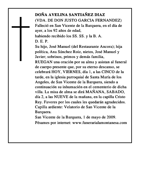 DOÑA AVELINA SANTIAÑEZ DIAZ