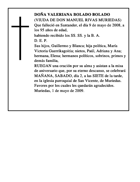 DOÑA VALERIANA BOLADO BOLADO