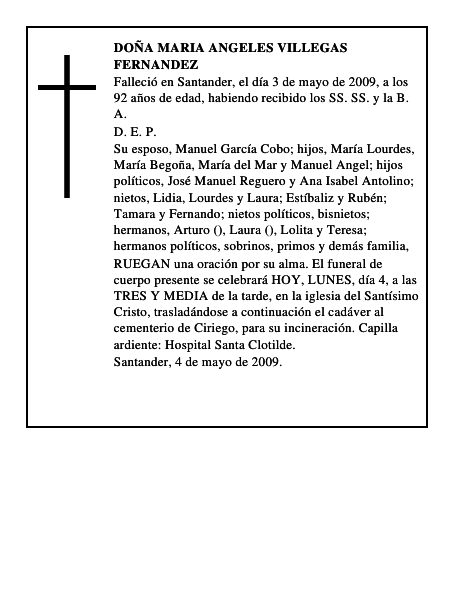 DOÑA MARIA ANGELES VILLEGAS FERNANDEZ