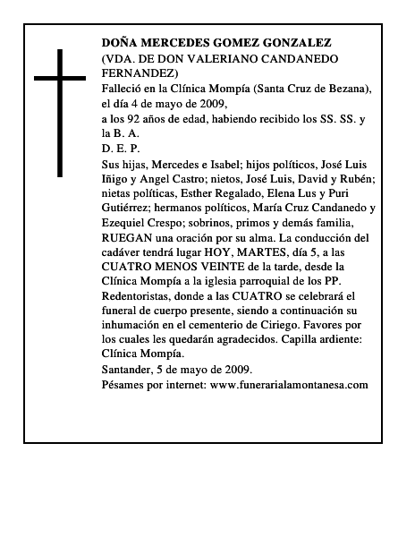 DOÑA MERCEDES GOMEZ GONZALEZ