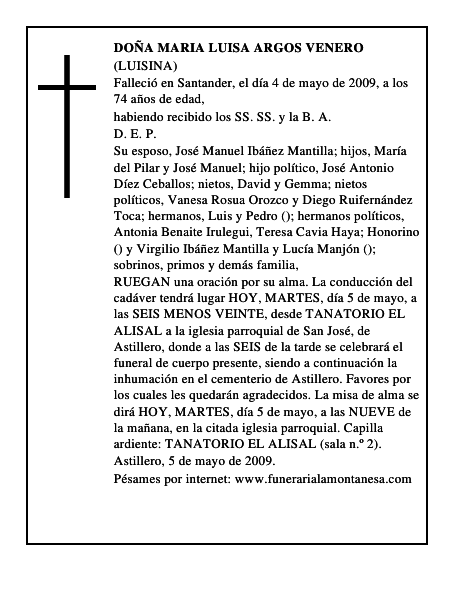 DOÑA MARIA LUISA ARGOS VENERO