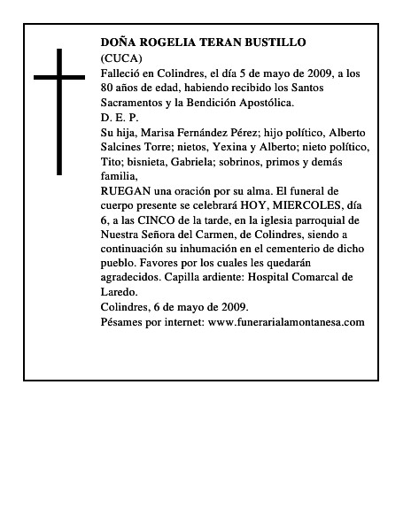 DOÑA ROGELIA TERAN BUSTILLO