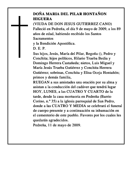 DOÑA MARIA DEL PILAR HONTAÑON HIGUERA