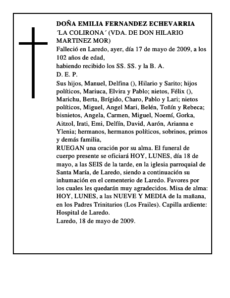 DOÑA EMILIA FERNANDEZ ECHEVARRIA
