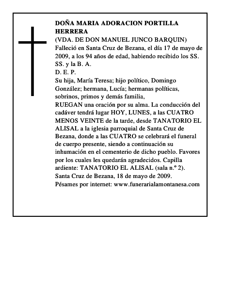 DOÑA MARIA ADORACION PORTILLA HERRERA