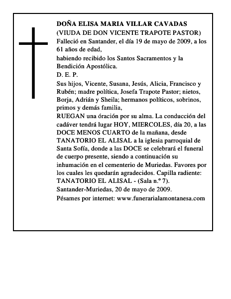 DOÑA ELISA MARIA VILLAR CAVADAS