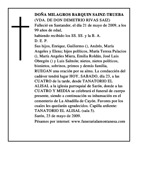 DOÑA MILAGROS BARQUIN SAINZ-TRUEBA